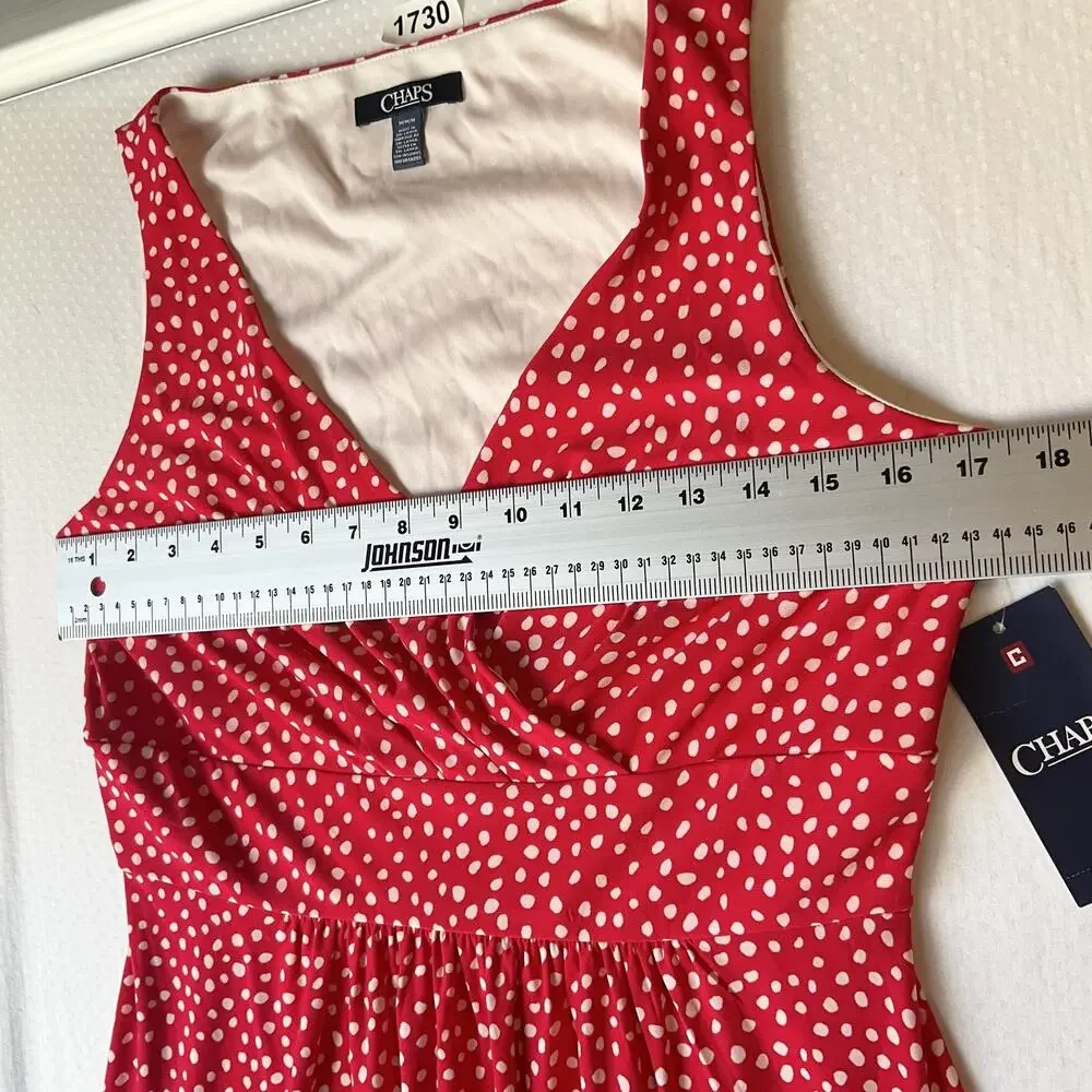 Chaps Women Midi Dress M Red Polka Dot Fit & Flare Sleeveless V-neck - Picture 5 of 10